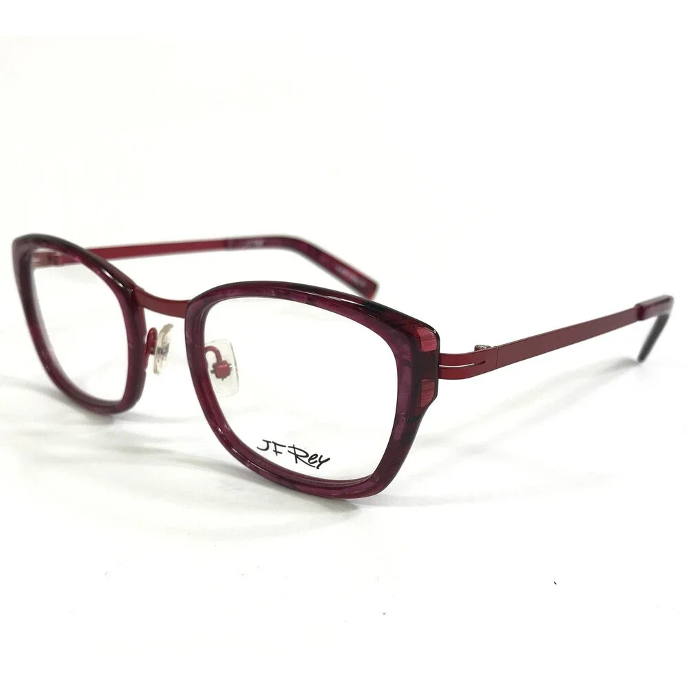 JF Rey Eyeglasses Frames JF2718 7535 Plum Red Acetate Square Full Rim 49-21-137